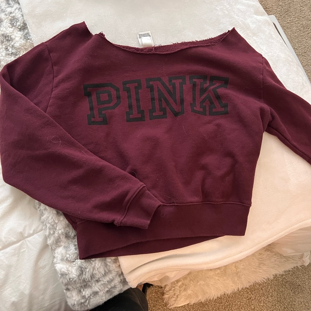 PINK Maroon Off-Shoulder Sweatshirt